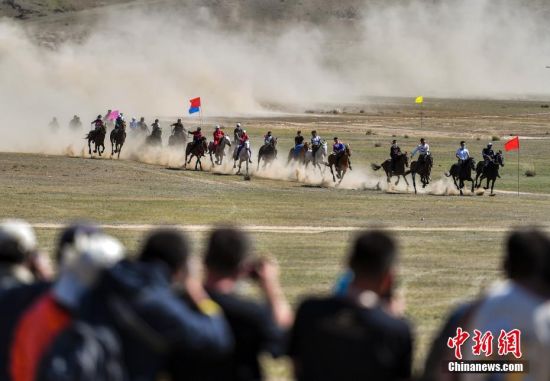 新疆福海春秋牧場上的速度賽馬大賽